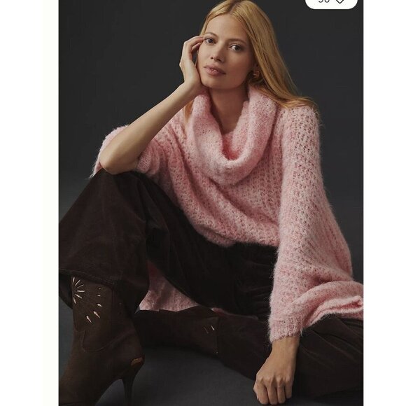 Anthropologie Funnel Turtleneck Neck Poncho One Size Knit Soft Pink Oversized - Picture 3 of 10